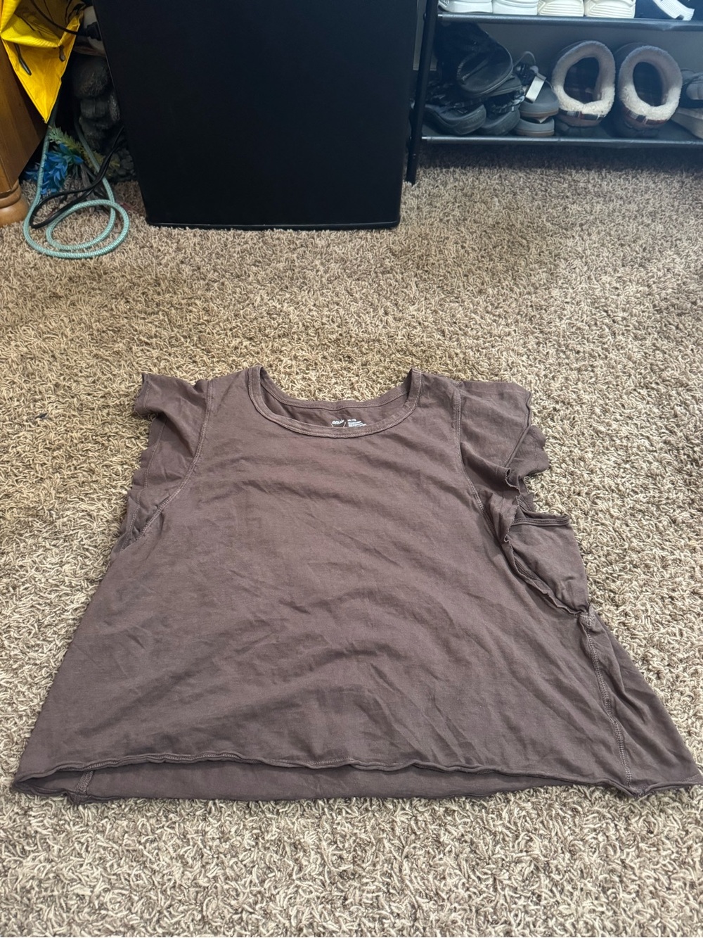 aerie Brown Ruffle Sleeve Short Sleeve Tee